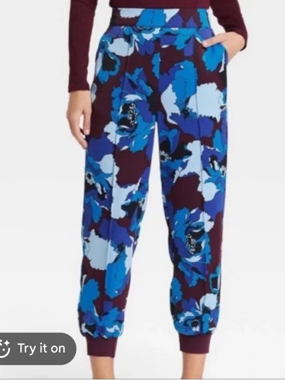 Who What Wear Blue Floral Elastic Waist Pants